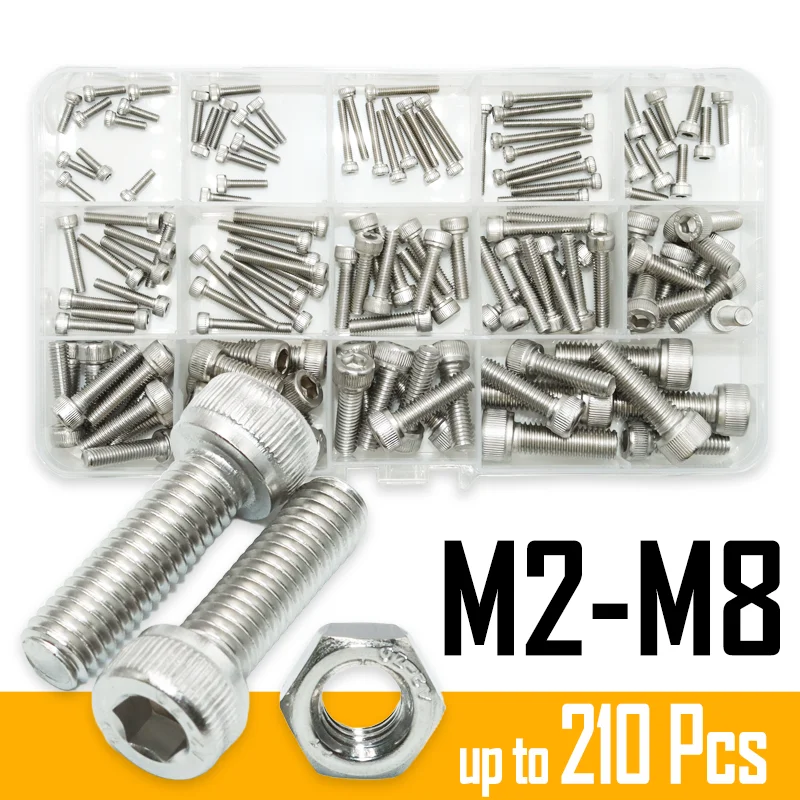 Hex Socket Cap Head Screws Nuts Kit M2 M2.5 M3 M4 M5 M6 M8 Allen Drive DIN912 304 Stainless Steel Metric Hexagon Bolt with Nut screw bolt nut set,stainless steel screws,hexagon socket head cap screw,screw washer nut kit,hex nuts assortment kit