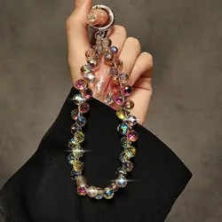 Colorful Glitter Crystal Bead Pendant Lanyard Keychain Accessory - Nylon / Spandex (Multicolor)