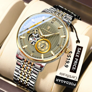 POEDAGAR Luxury Man Wristwatch Top Automatic Mechanical Luminous Men Watch Hollow Tourbillon Stainless Steel Men's Watches Reloj 1