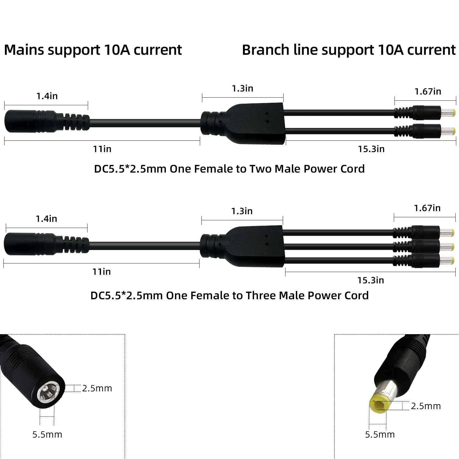 DC5.5×2.5mm Power Splitter Cable 1 Tow 2/3/4/5/8/10 Power Splitter for 19V 24V Surveillance Camera/Router Equipment DC Cable 2