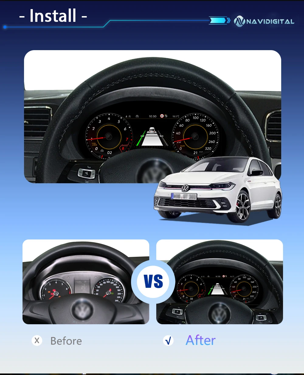 Navidigital Digital Dashboard Cluster Für VW T6 16-22 Caravelle Multivan Transport Android Navigation Radio Pl Player Karten Panel – Detail 15