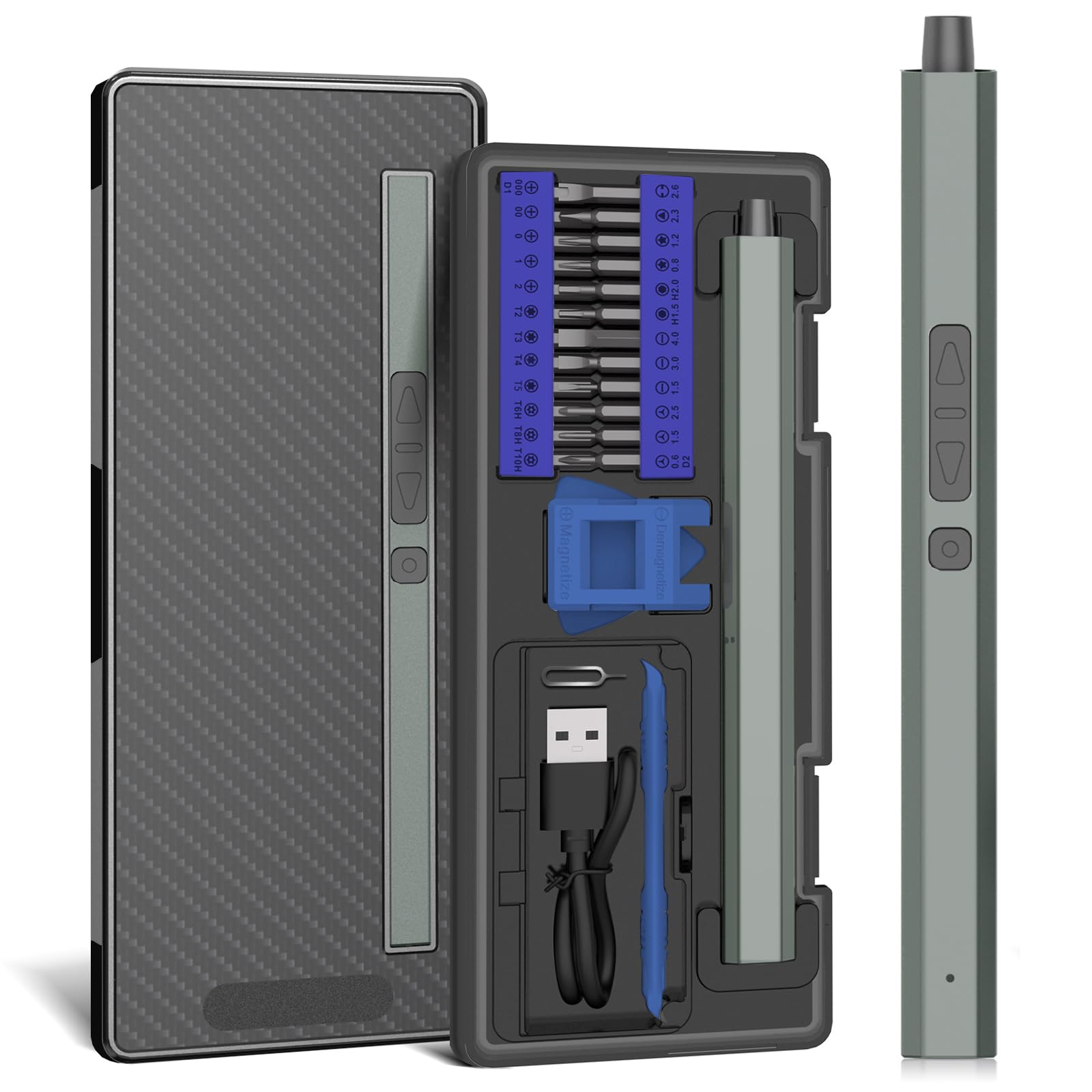 Mini Electric Screwdriver Set 30 in 1 Precision Repair Tool with 24 Magnetic Torx Phillips Bits 2 Torque Adjustable 3 LED Lights