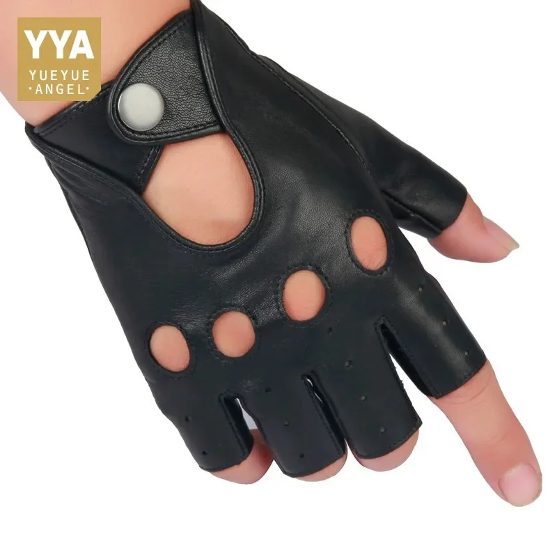 

Spring Men's Genuine Leather Gloves Driving 100% Sheepskin Half Fingerless High Quality Fitness Breathable Tactical Glove