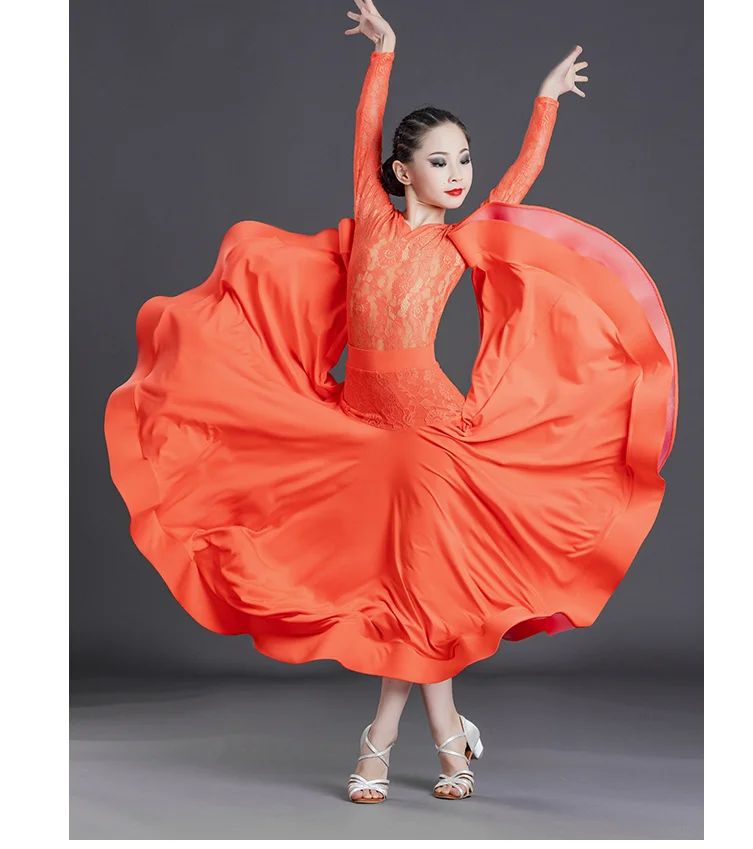 

Standard Waltz Dancing Clothing Ballroom Performance Costume Suit Long Sleeve Lace Leotard Stitching Skirt Practice Wear