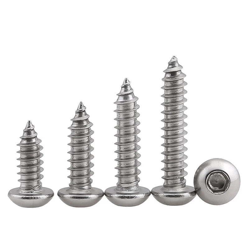 10-100pcs 304 Stainless Steel Round Pan Head Hex Socket Self Tapping Screws Wood Screw M2 M2.5 M3 M4 M5 M6