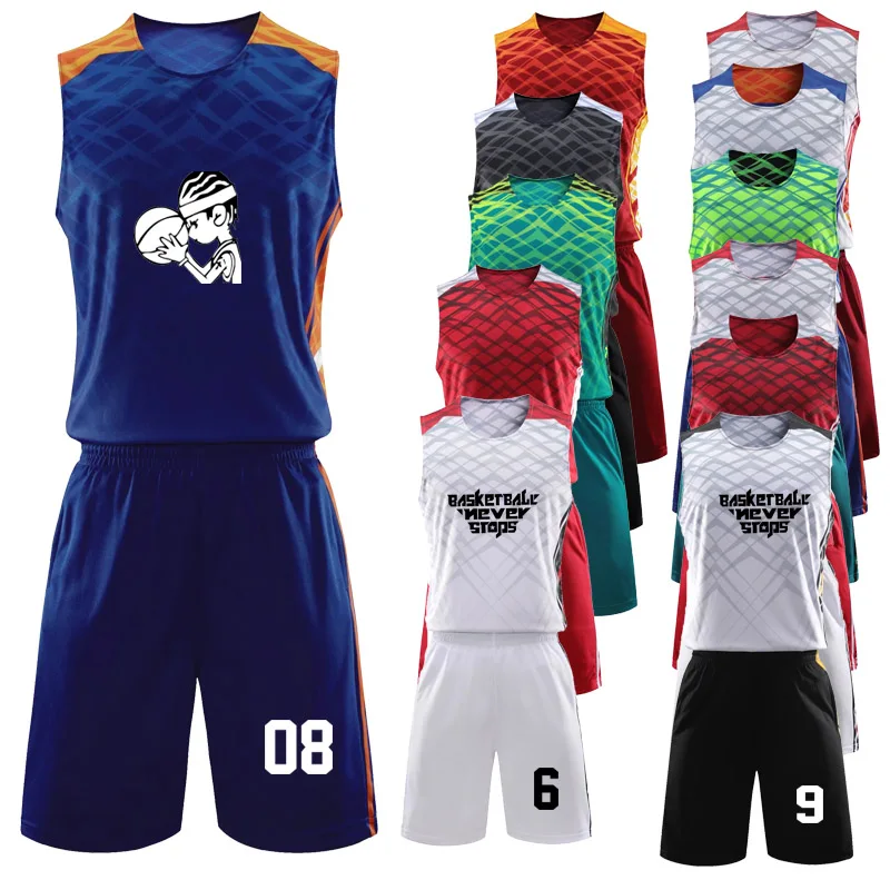 Reversible Basketball Jersey Set For Men Kids Blank Basketball Clothes Quick Drying Breathable Man Children Tracksuit kids sports suit,men sports suit,basketball training clothes