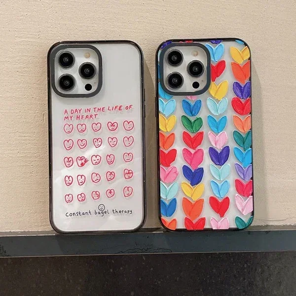 

2.0 Version Acrylic Upgrade Border Colorful Hearts Phone Case Cover for IPhone 11 12 13 14 15 Pro Max Case for IPhone 15 Pro Max