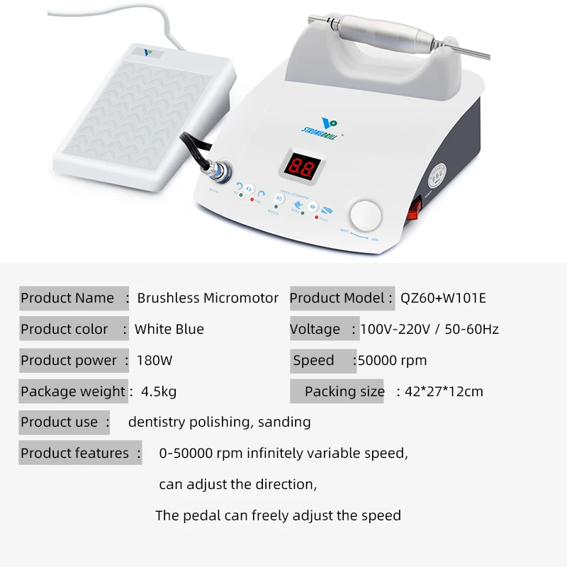 Free Shipping Dental Clinic Micro Motor 50000 RPM Brushless Polishing Equipment QZ60+W101E with Speed Pedal 3