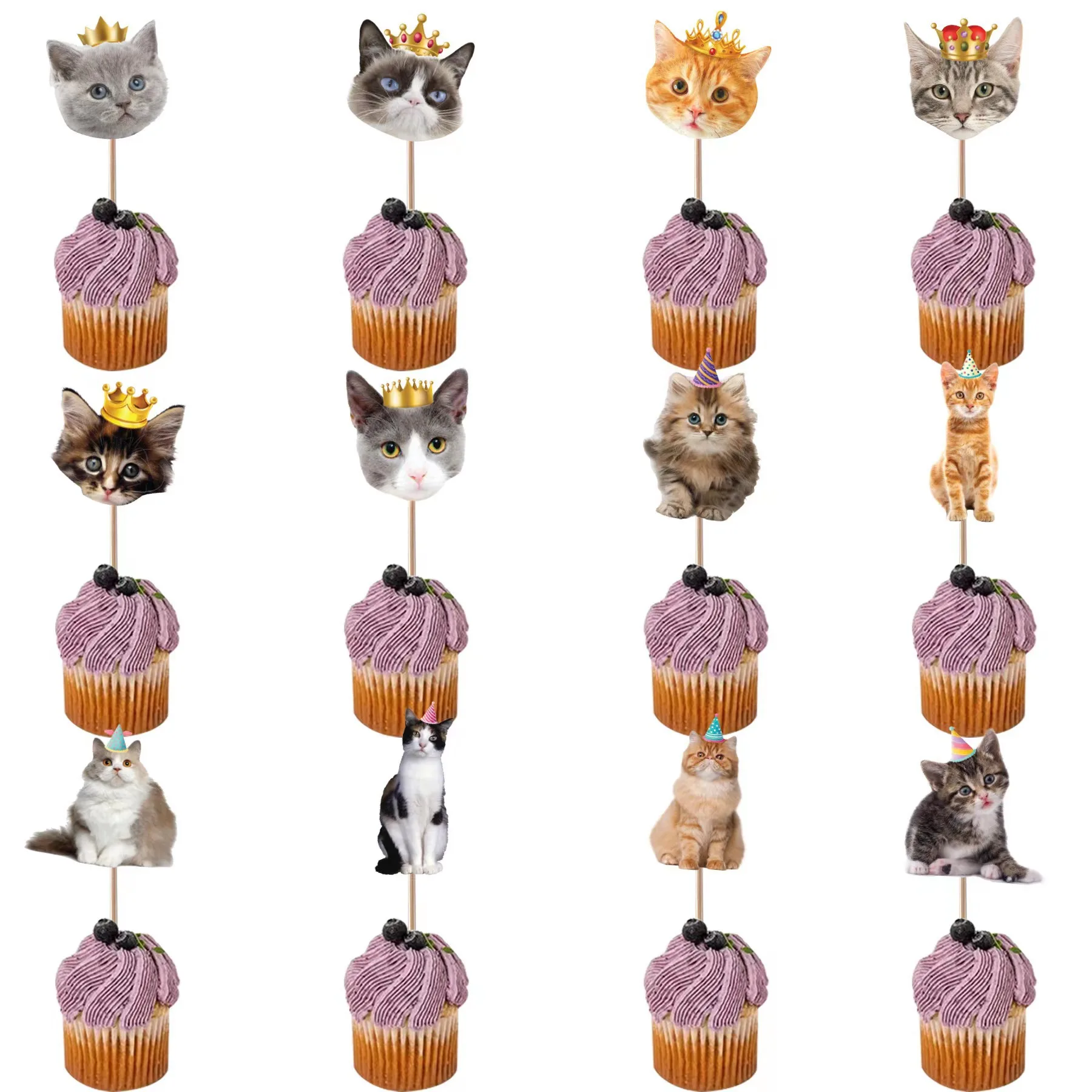 Cute Cat Cake Toppers Cupcake Toppers Creative Toothpicks Pets Lover Kids Birthday Party 24 Pcs