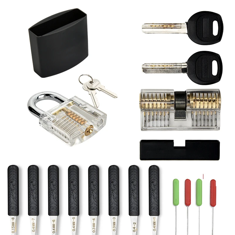 Locksmith Supplier Tool Pick Sets Transparent Visible Practice Lock Padlock Kit With Broken Key Extractor Wrench Tool