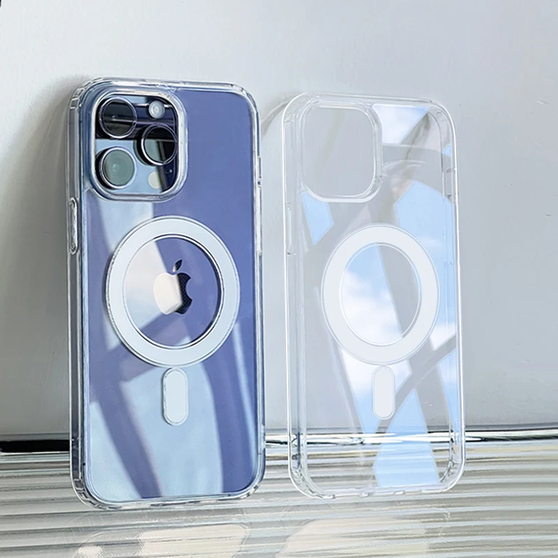

Hard Crystal Original Magnectic Clear Phone Case For iPhone 13 14 12 Pro Max Magsafe Wireless Charging Transparent Cover Funda