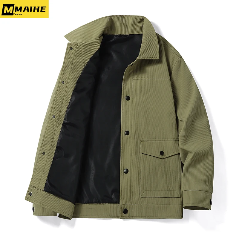 New Trendy Brand  Men's Autumn Jacket Solid Color Flip Collar Loose Casual Coat Men Clothing Plus Size 8xl 2023