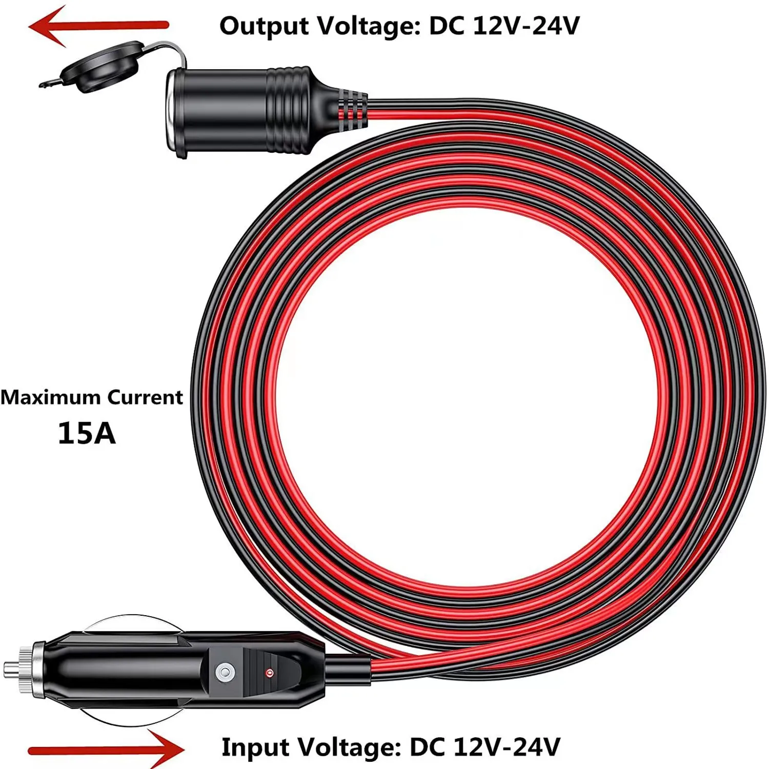 12V 24V Car Cigarette Lighter Extension Cable 1.5/4/8M Cable Socket Plug 15A/20A Car Shunt Charger Power Extension car power extension cable