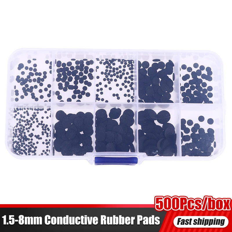 1.5-8mm Conductive Rubber Pads Keypad Repair Kit For IR Remote Control Conductive Rubber Buttons Different Sizes 500pcs/box