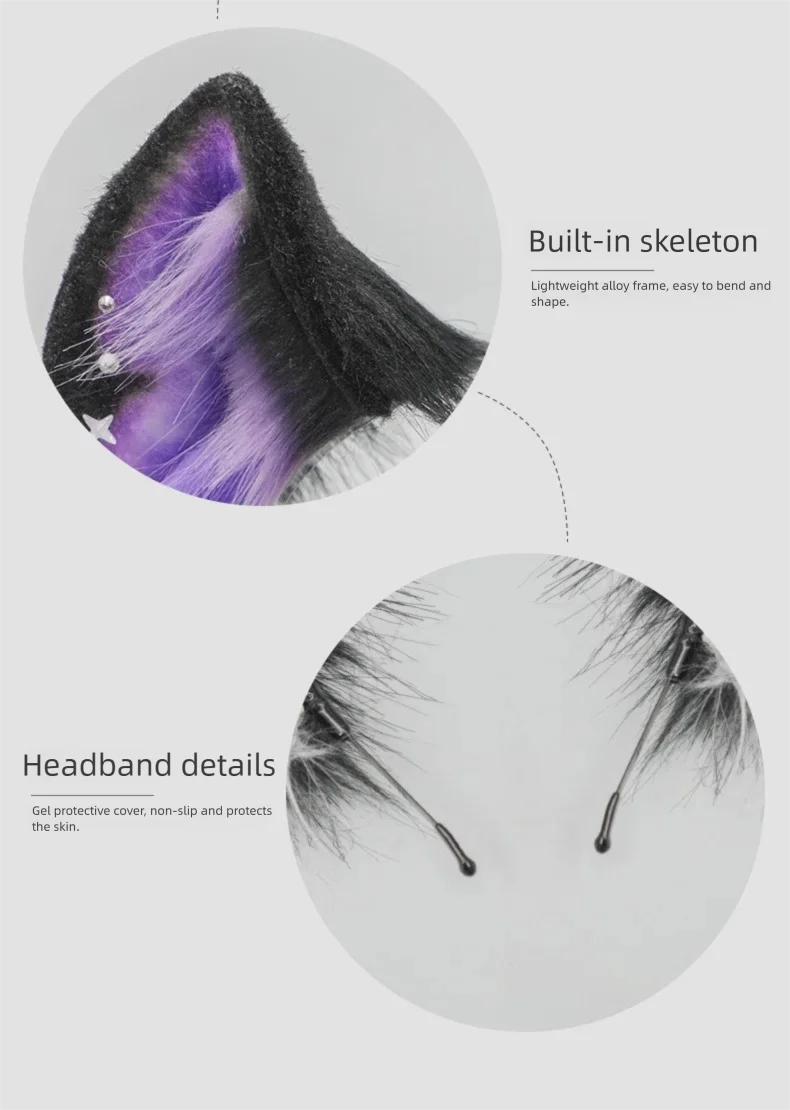 Dark Series Fuchs Ohr Stirnband Lila Stern Plüsch Tierohren Kopfbedeckung Y2K Stil Cosplay Requisiten Mode Haarschmuck Frauen Mädchen – Detail 2