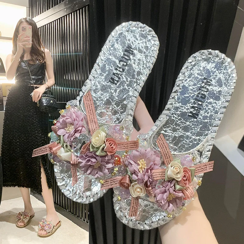 Summer Women Slippers New Style Flower Shining Face Wearing Slippers Casual Sandals Beach Shoes Fashion Women Shoes Sandals