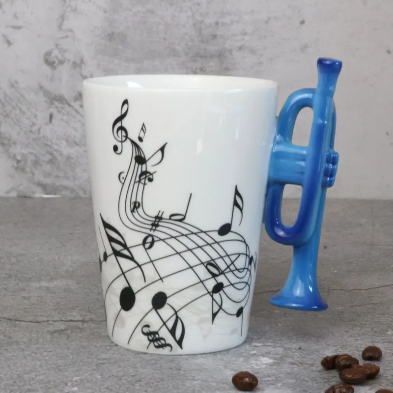 

Music ceramic travel cup creative musician cup coffee bone Chinese gift for piano drum guitar violin trumpet harp lover teacher