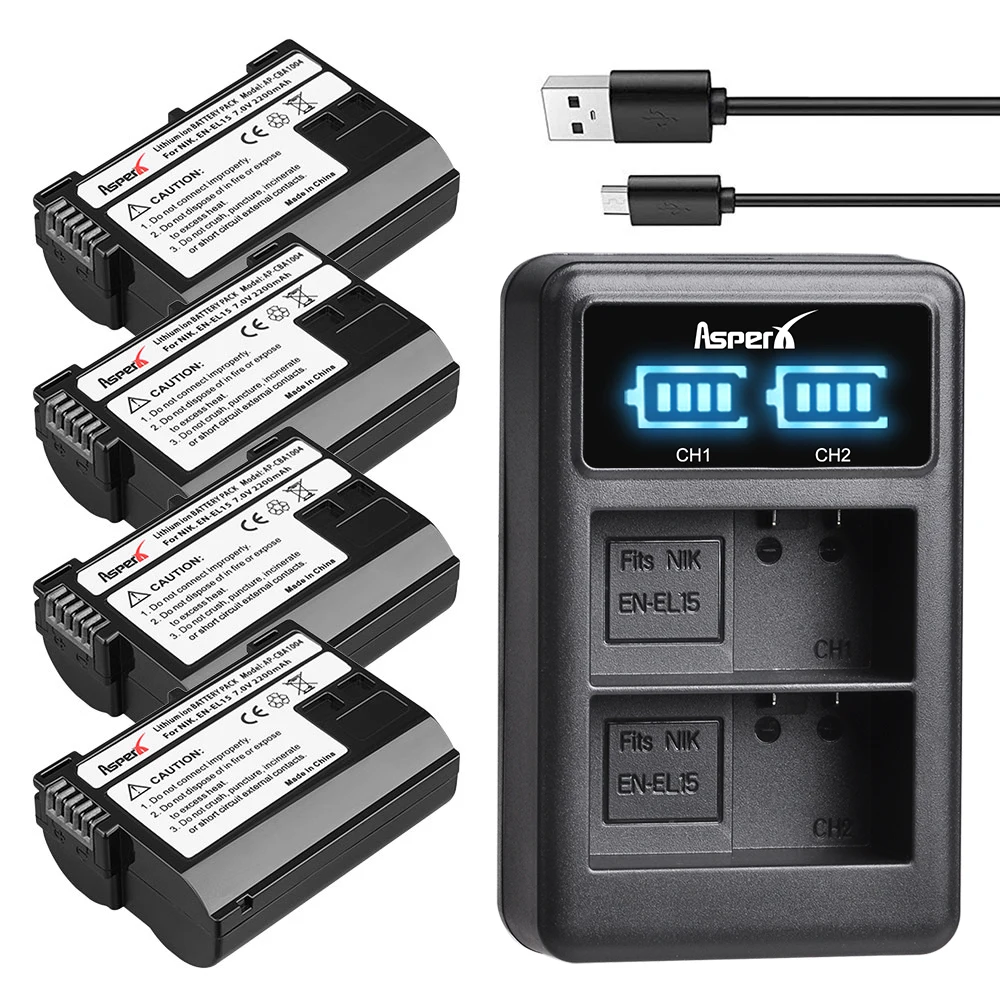 Asperx En-El15 En El15 Enel15 Batteria Bateria + Caricabatterie Per Nikon Z5 Z6 Z6 Ii D610 D750 D800 D810 D850 D7000 D7100 D7200 D7500