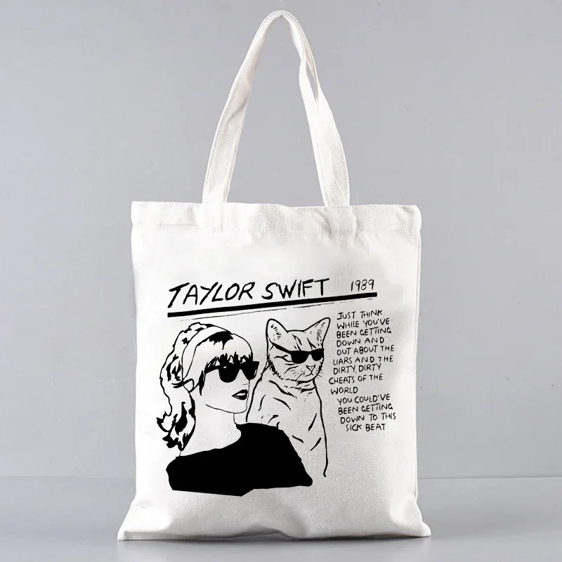 Fans Tote Bag Taylor Music Midnight Swift Album Aesthetic Women Shopper Organizer Eco Canvas Foldable Reusable Shopping Bag