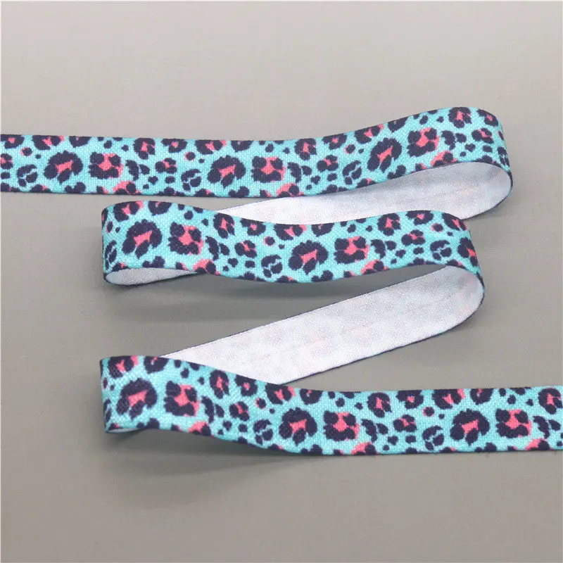 DHK 5/8'' 5yards Leopard Cow Pattern Printed Fold Elastic FOE Stretch Ribbon Decorations Craft DIY Sewing E2211