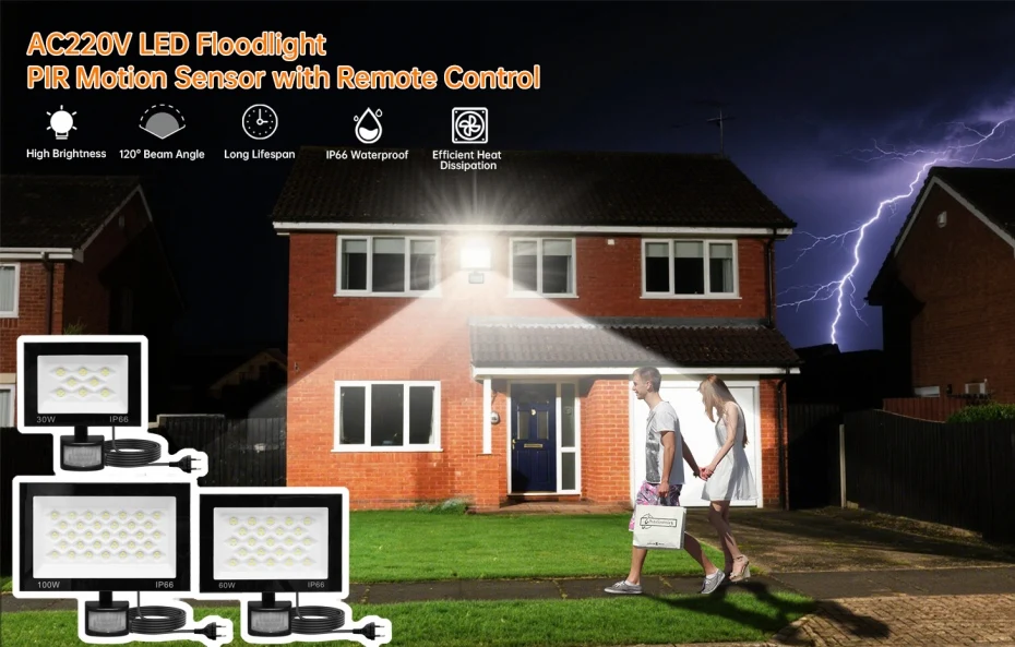 EU AU UK LED Floodlight Motion Sensor Remote AC220V 30W-100W S0b6ae1dc66f847abafc7e0d81af7f014d
