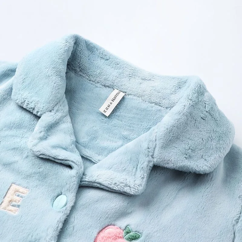 2024 New Pajama Women Winter Nightwear Coral Velvet Loungewear Plus Velvet Warm Sleepwear Autumn Flannel  V-neck Homewear Suit