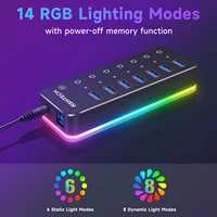 RSHTECH RGB USB 3.0 Hub with 7Port 5Gbps Data Transfer Splitter and 14 Lighting Modes for Computer Laptop PC Accessories 1