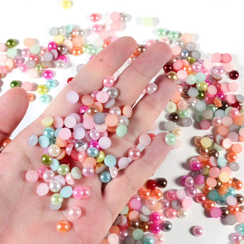 2/3/4/5/6/8/10/12mm Semi-circular flat bottom color imitation pearl DIY loose bead patch mobile phone case glue decoration