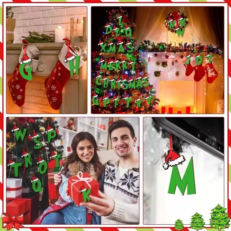 26 Letter Xmas Tree Hanging Ornaments Christmas Stocking Decoration DIY Craft Home Room Decor Navidad New Year 2026 Gift