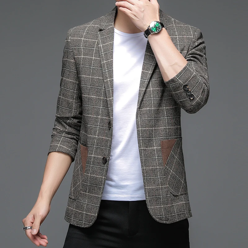 

2022 Brand Men Blazer Personality Wild Men's Suit Jacket High Quality Fashion Plaid Print Slim Fit Warm Blazer Coat Male