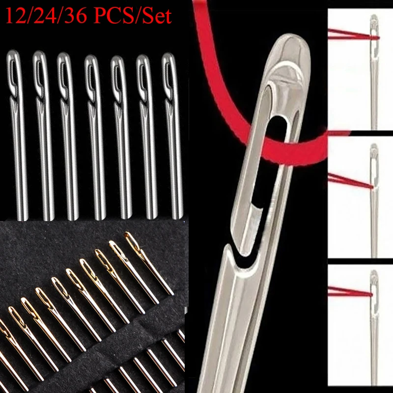 

12/24/36 PCS/Set Blind Needle-side Hole Hand Sewing Repair Stainless Steel Self DIY Threading Assort Needles Kit Toy Home Tools