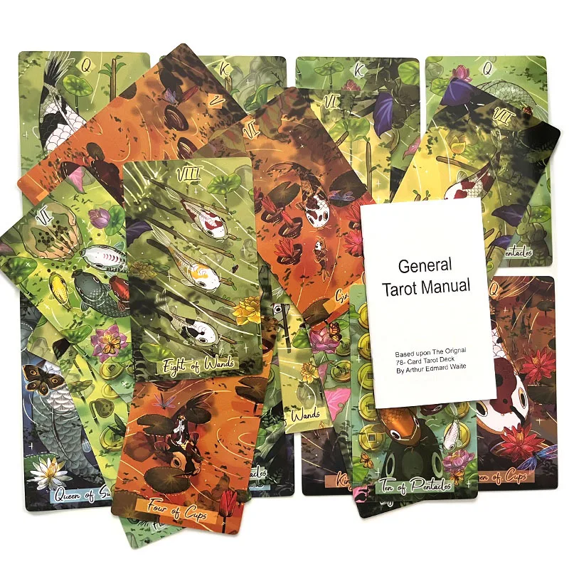 12×7CM The Nishikigoi Divination Tarot, a 78-card tarot deck featuring various types of Japanese Koi Fish that are sure 2