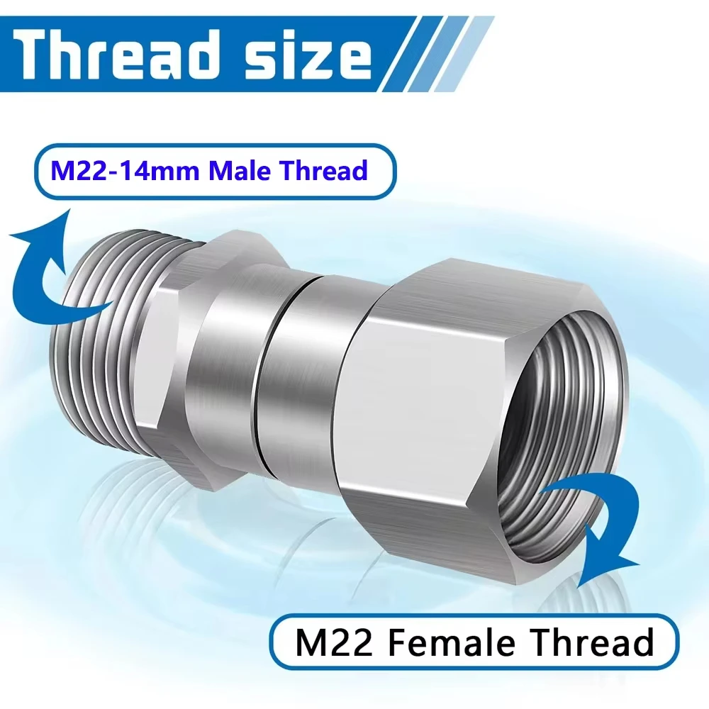 Pressure Washer Swivel 3/8 NPT and M22 14mm Male Thread Fitting Stainless Steel 360° Kink Free Gun to Hose Fitting 4500 PSI 5