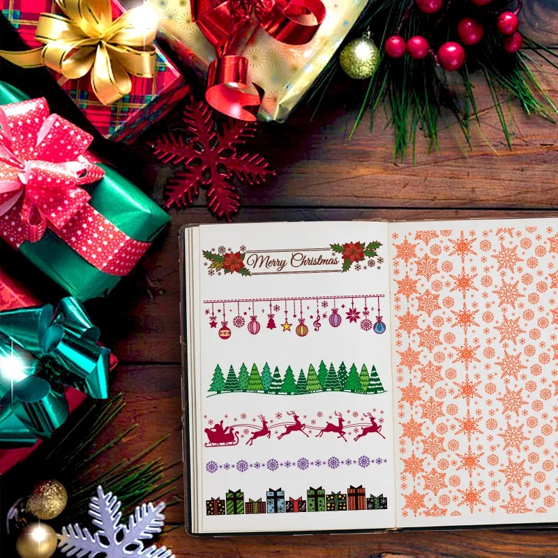 1 시트 크리스마스 레이스 클리어 스탬프 눈송이 선물 메리 크리스마스 트리 엘크 홀리 카드 제작을위한 투명 실리콘 스탬프