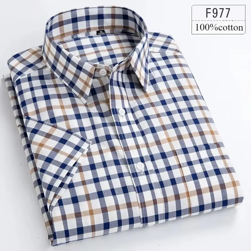 New in Shirt High Quality 100% Cotton Summer Short Sleeve Shirts for Men Slim Fit Casual Shirt Thin Plaid Tops Soft Office Cloth - Image 24