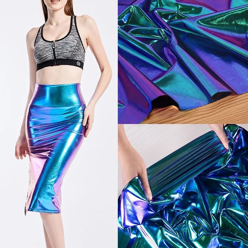 Blue and Purple Elastic Dazzling Laser Magic Color Waterproof Fabric Reflective Two-Color Fabric for Student Graduation Design