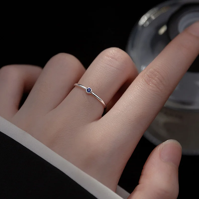 Women 925 Sterling Silver Blue Zircon Round Ring