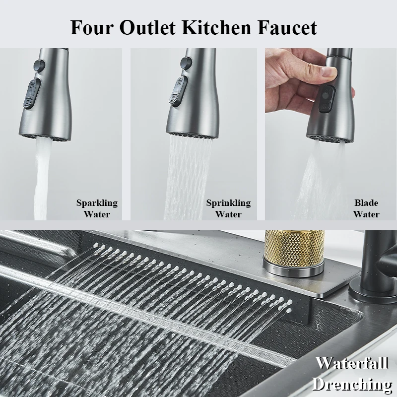 Dark Grey Nano Kitchen Sink Above Mount Washing Basin Chopping Board 304 Stainless Steel Single Grey Kitchen Sink Kitchen Faucet 2