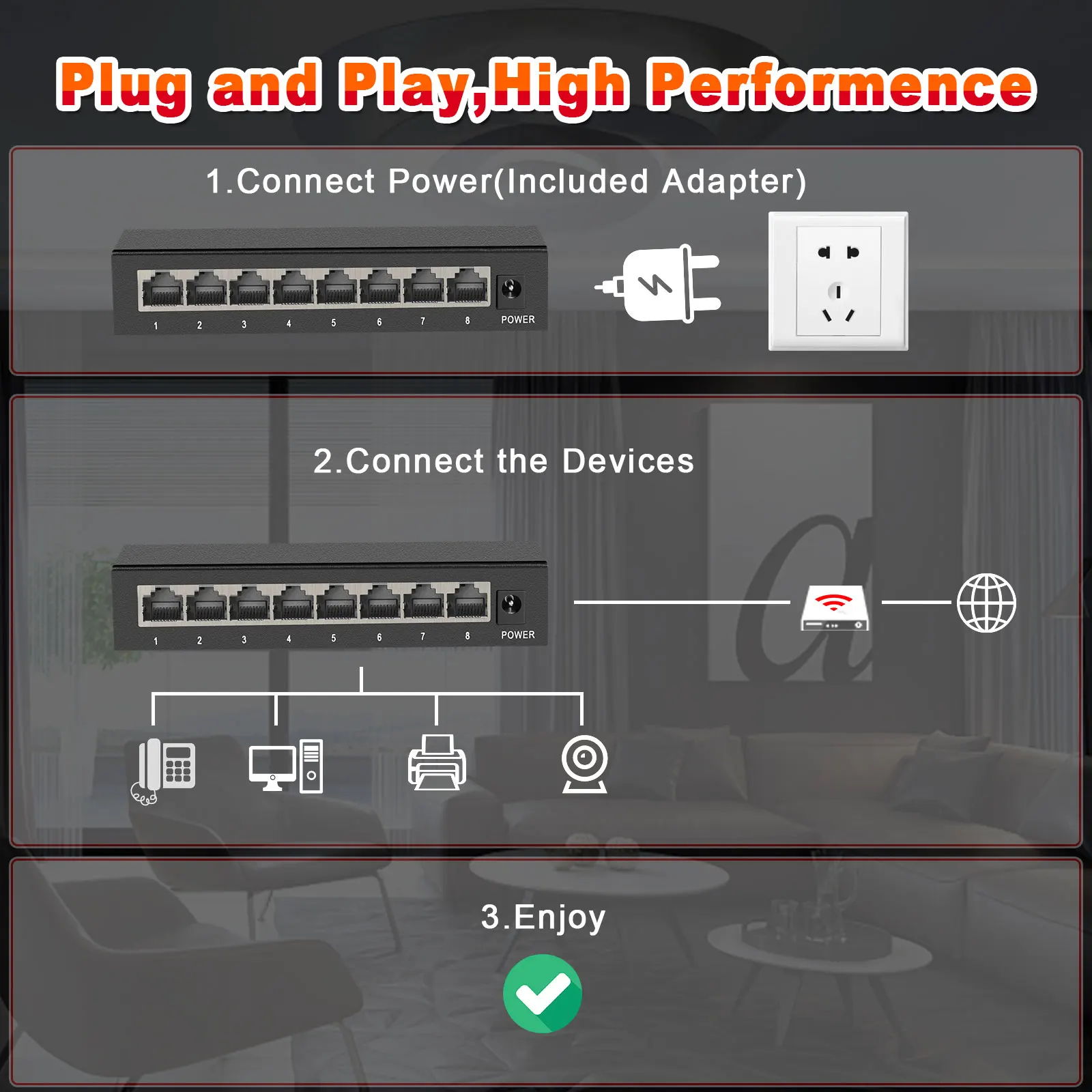 Ienron-switch Gigabit Ethernet Descontrolado Interruptor de Rede Metal Plug And Play para Câmera ip Wi-fi Router Portas 1000 Mbps - Imagem 3