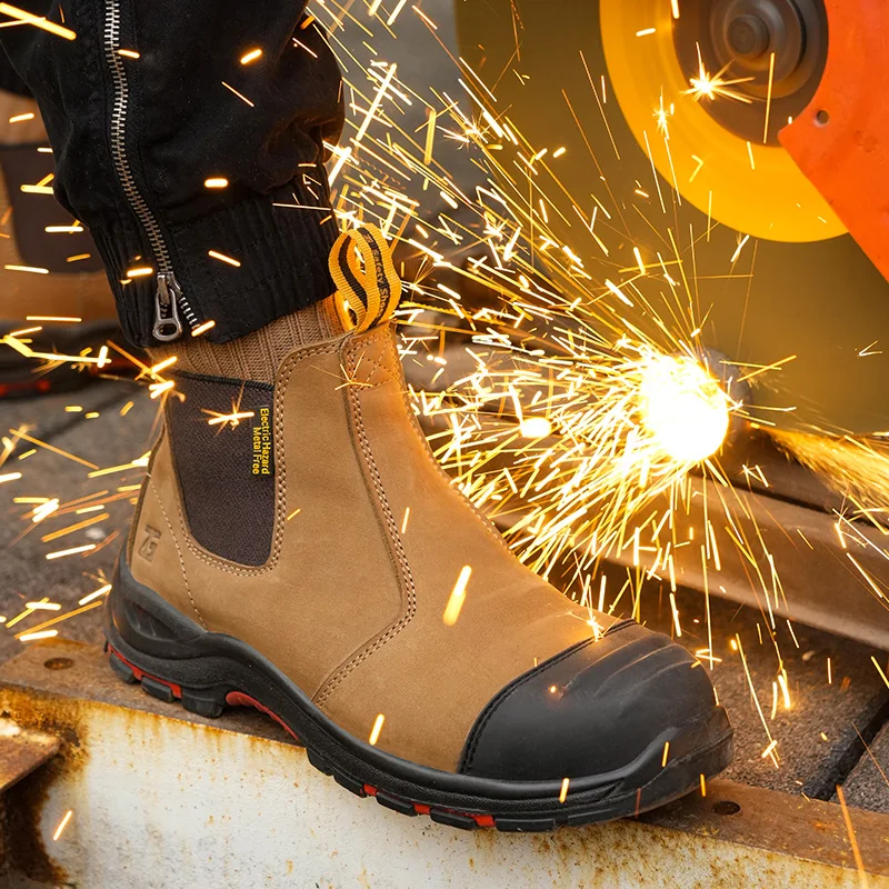 Botas de cuero genuino para hombre, zapatos de seguridad para el