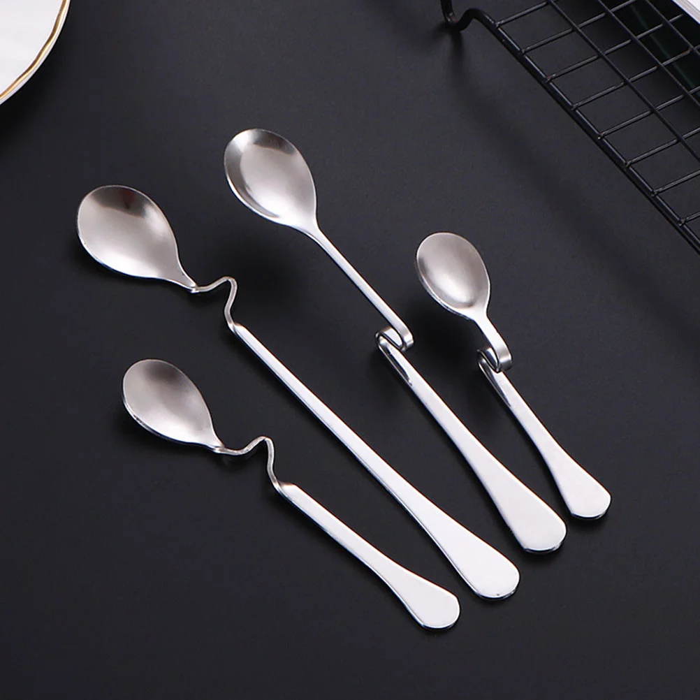 

4 Pcs Flatware Stainless Steel Tableware Hanging Cup Coffee Spoon Mixing Household Dessert Spoons Diagonal Stir Stirring