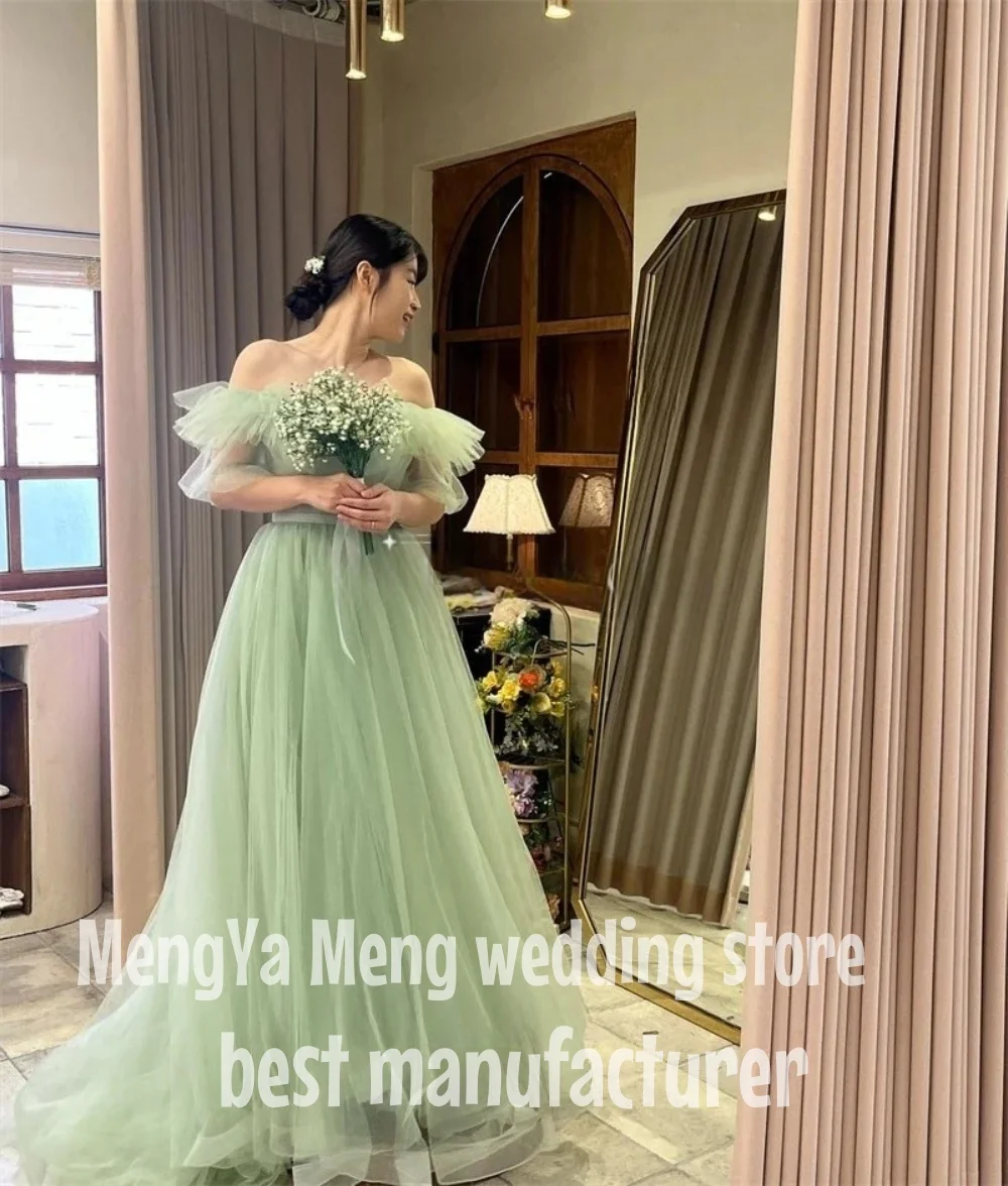 ZHUISHU 2025 Fairy Tulle Green Korea Wedding Party Dress Photo shoot Sleeves Tulle Prom Evening Gowns Bridal Dress Lace Up Back 3