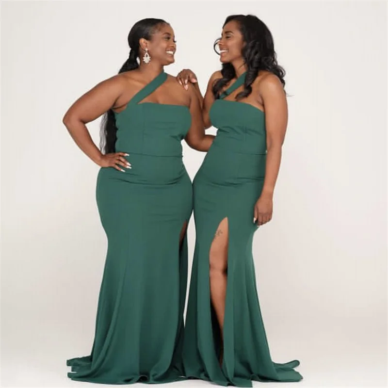 

Green Bridesmaid Dresses Mermaid Side Slit One Shoulder Bridesmaid Dresses With Lace Up Back Wedding Party Bridesmaid Dresses