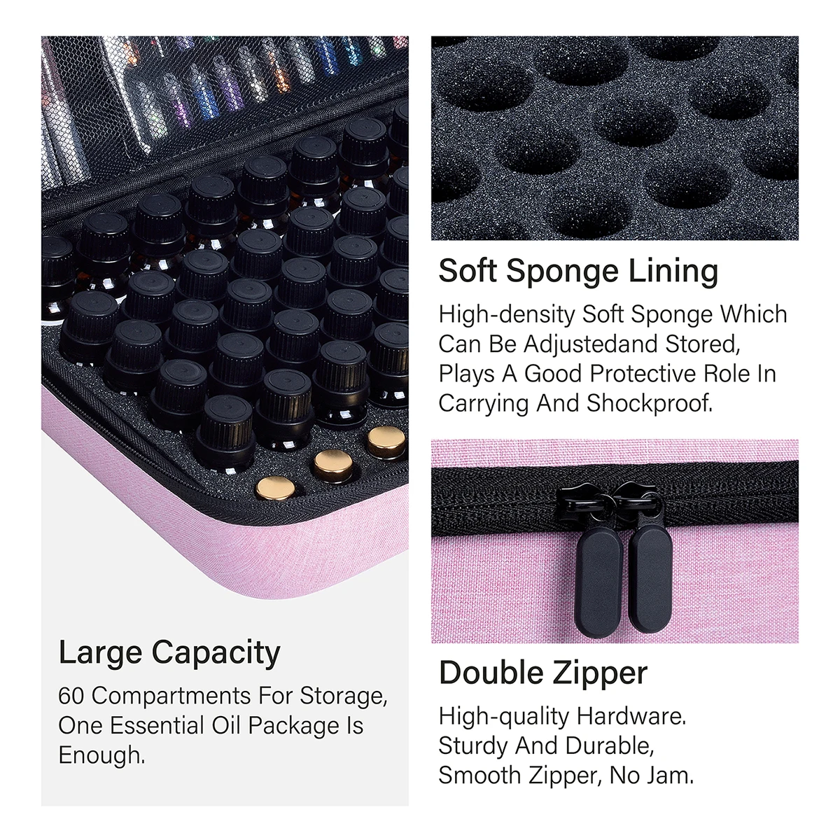 60 Slots Essential Oil Storage Case, Essential Oils Carrying Case With Detachable Sponge Holds 20 bottles 15 ml (0.5 fl.oz) 30 b 4