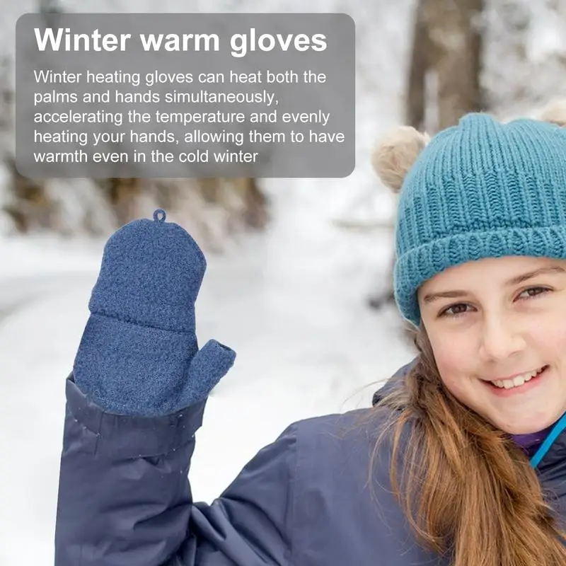 Heated Winter Gloves USB Heated Gloves Mitten Full & Half Winter Gloves Washable Fingerless Gloves For Adults Girls Boys 4