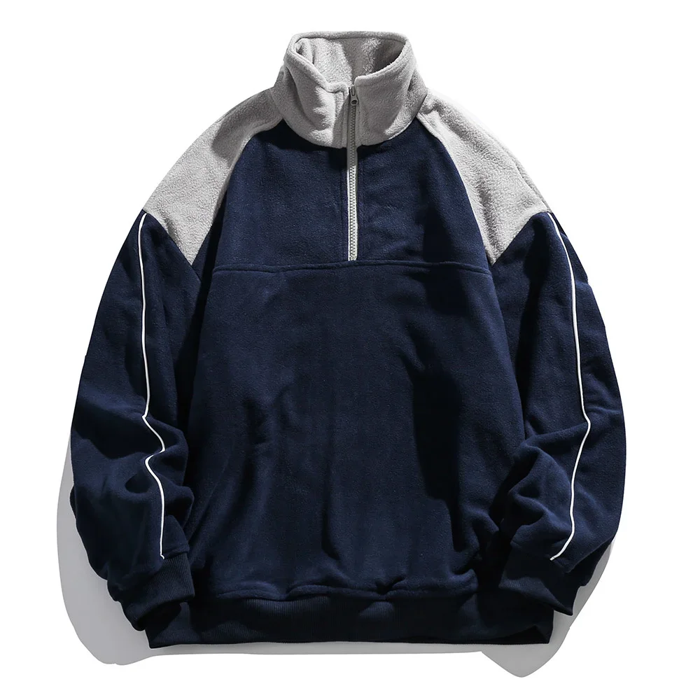 High Collar Sweatshirts for Men Streetwear Patchwork Zipper Half Open Pullover Sports & Leisure Male Clothing Sweater