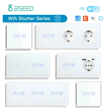 BSEED สวิตช์ชัตเตอร์ Wifi การควบคุมแอป Led Smart Blind Series แผงกระจกสีขาวรองรับ Tuya Google Smart Life Roller Shutter 1