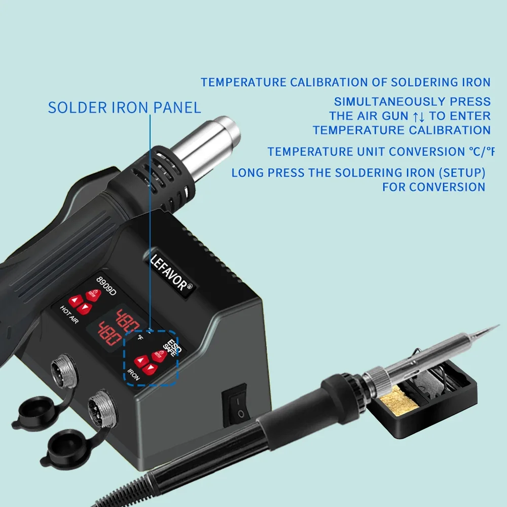 8909D Soldering Station Digital Display Hot Air Gun Soldering And Rework Station For Cell-Phone Welding Desoldering Repair Tools 3