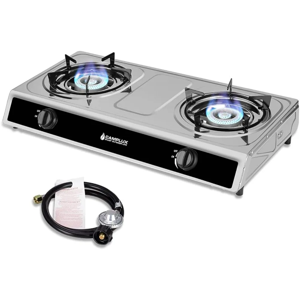 

Camping Stove 2 Burners 19,600 BTU, Stainless Steel Gas Stove with Auto Ignition