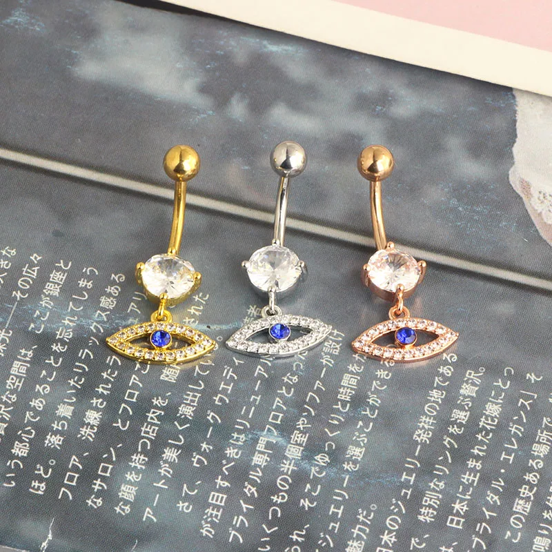 high quality eyes dangle belly button rings navel piercing wholesales 3 color mix stainless steel belly navel bar for body jewel